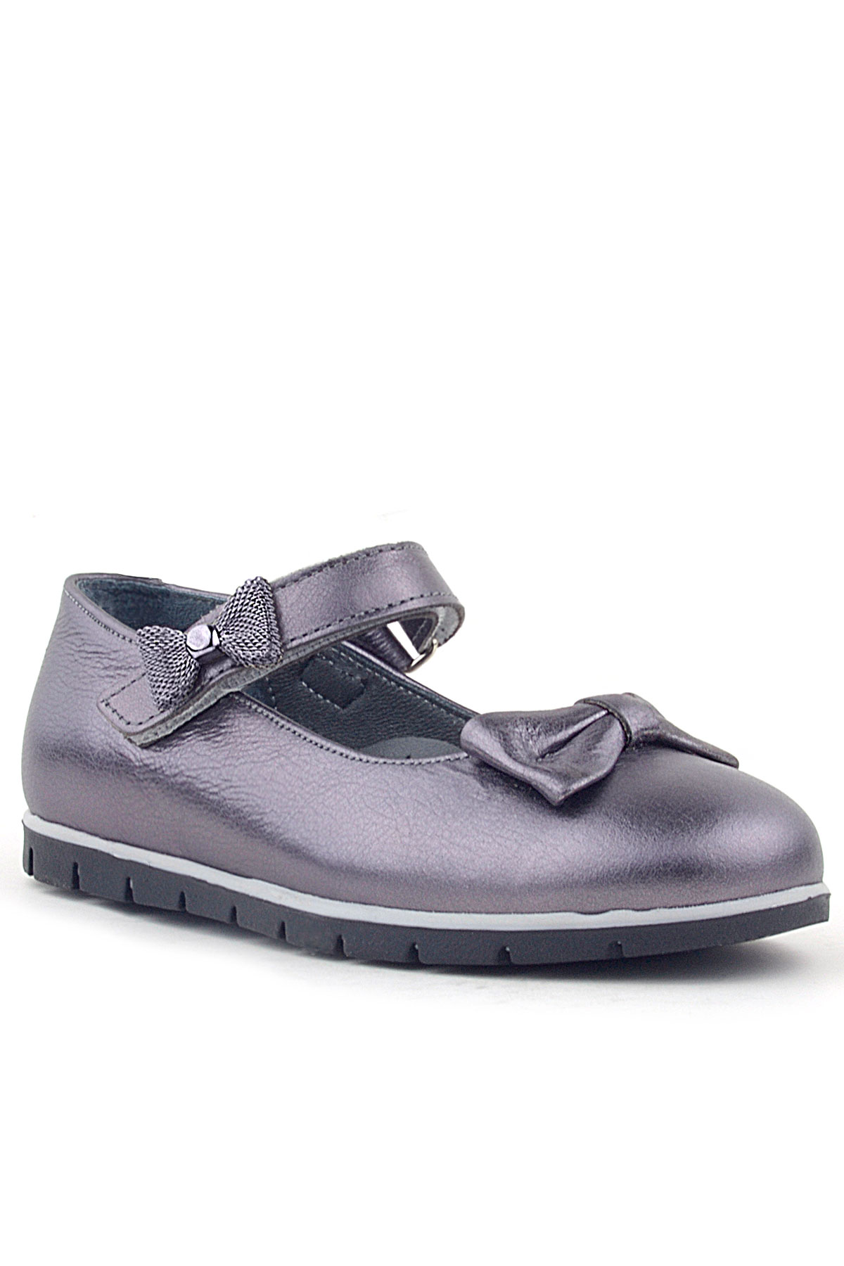 Rakerplus Hakiki Deri Platin Kurdele Detaylı Cırtlı Kız Çocuk Babet Ayakkabı