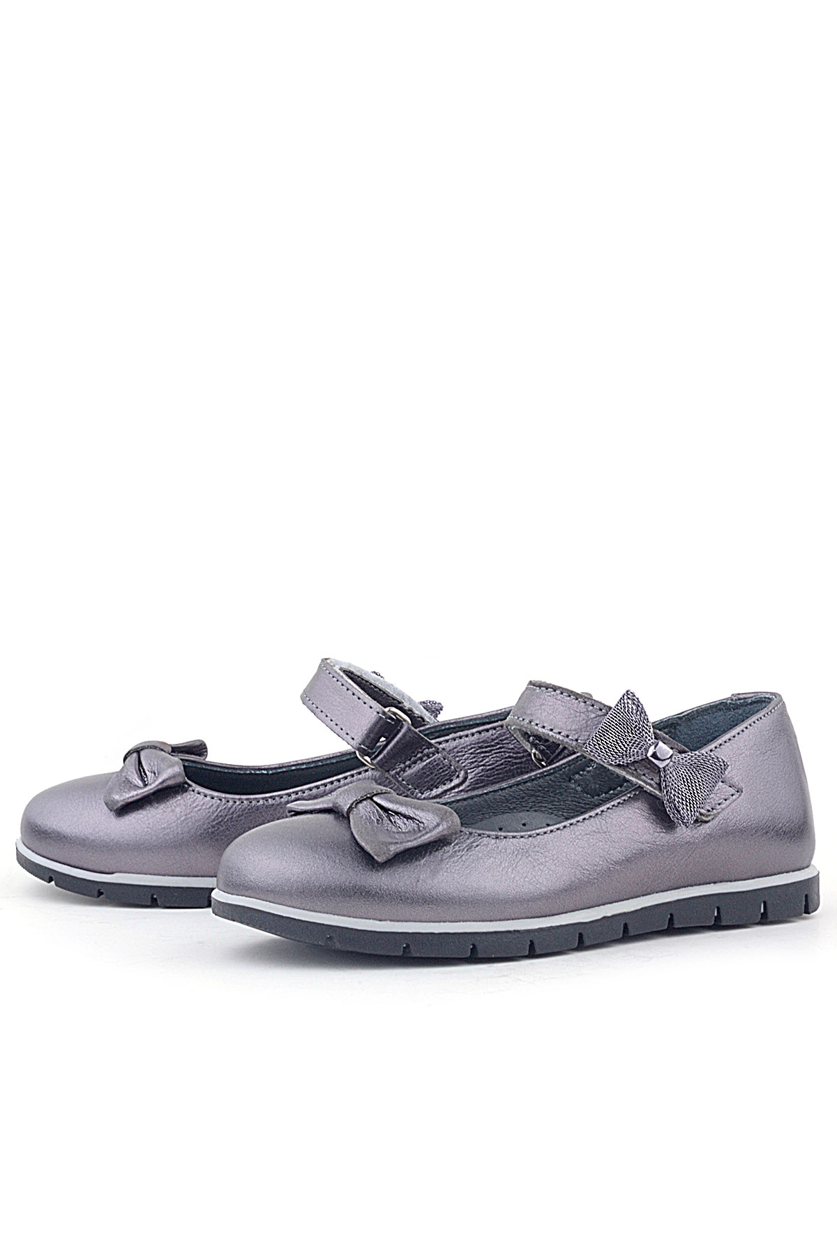 Rakerplus Hakiki Deri Platin Kurdele Detaylı Cırtlı Kız Çocuk Babet Ayakkabı