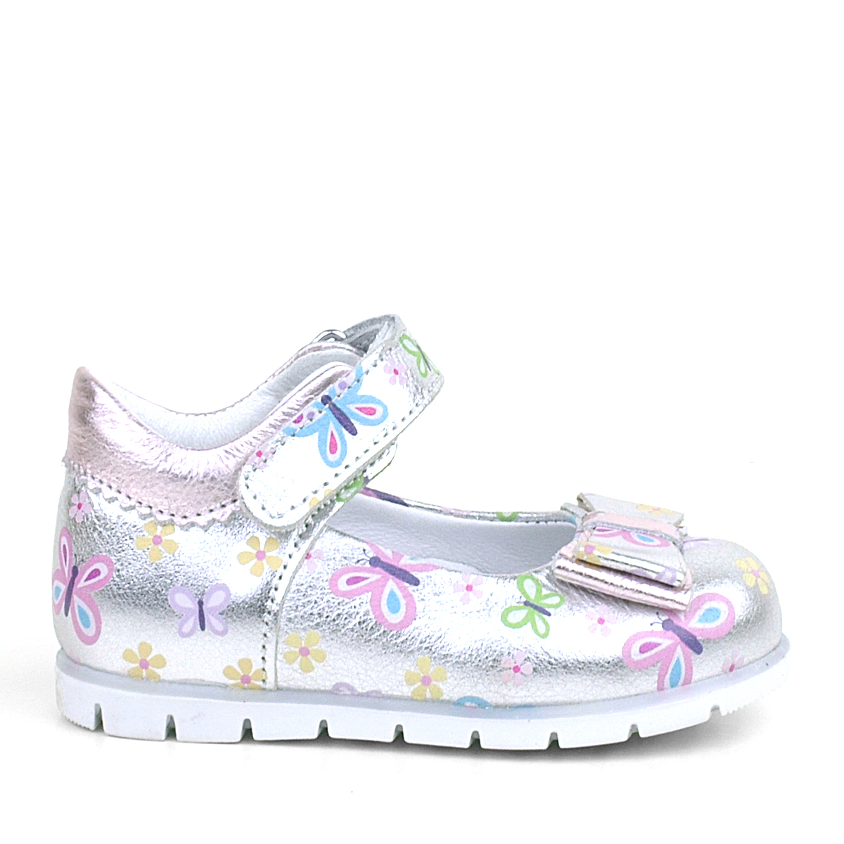 Rakerplus Hakiki Deri Gümüş Kelebekli Kız Bebek Babet AyakkabıI