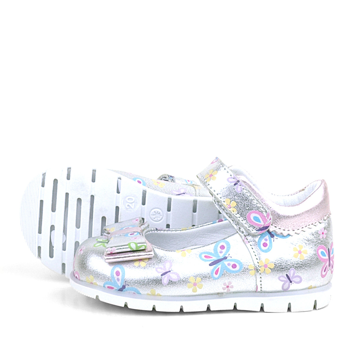 Rakerplus Hakiki Deri Gümüş Kelebekli Kız Bebek Babet AyakkabıI