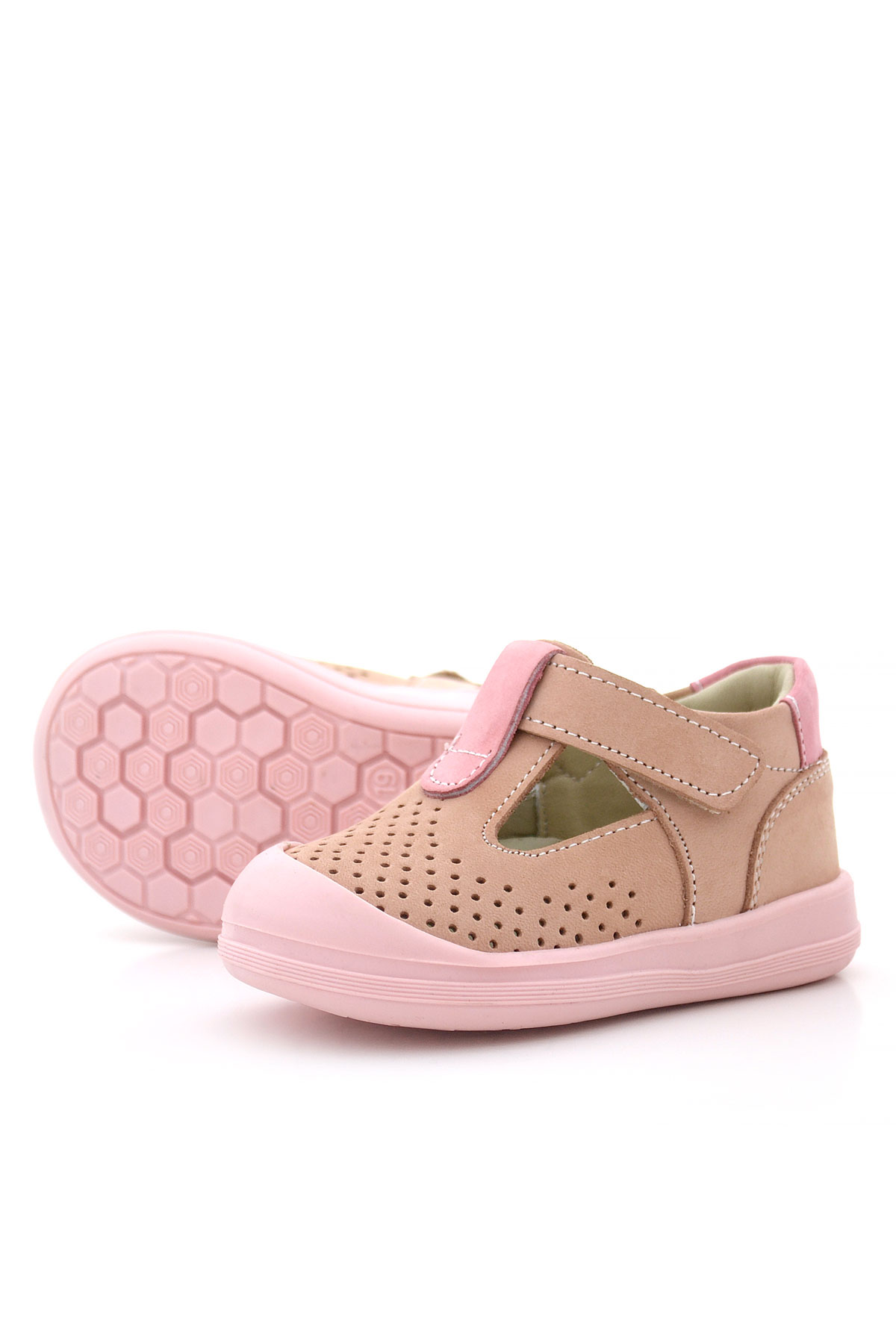 Rakerplus Shaun Hakiki Deri Pudra Pembe Cırtlı Anatomik Bebek Sandalet